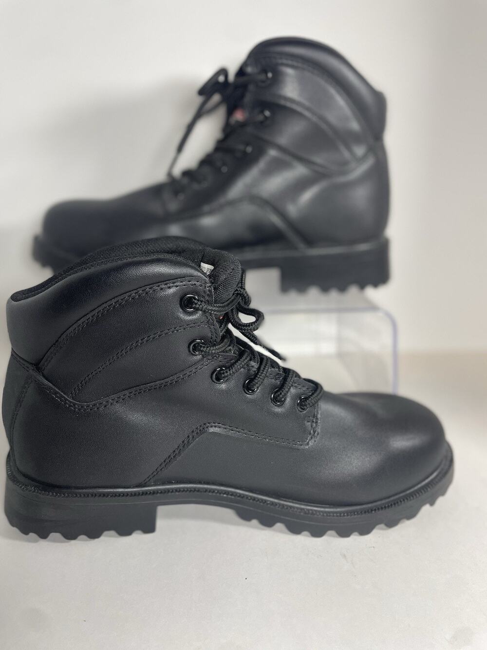 Brahma Mens Leather Lace Up Work Boots Black Oil Slip Resistant Sz 8.5W EUC